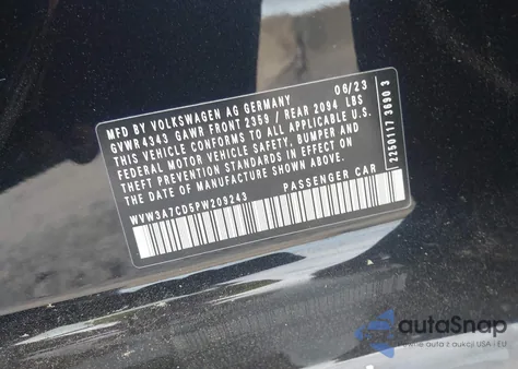 2023 Volkswagen Golf Gti 2.0T Se z USA, uszkodzony, nr VIN WVW3A7CD5PW209243